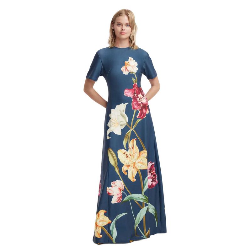 LEO LIN Alice Short Sleeve Maxi Dress - Lily Print In Indigo image number 0